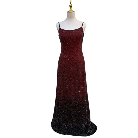 VTG Y2K Red Ombré Beaded Gown Dress Lg Strappy Open Back Fairy Vampy Whimsigoth - Picture 2 of 16